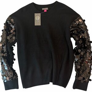Vince Camuto Black Sweater with Sequin Embellished Sleeves Size S NWT